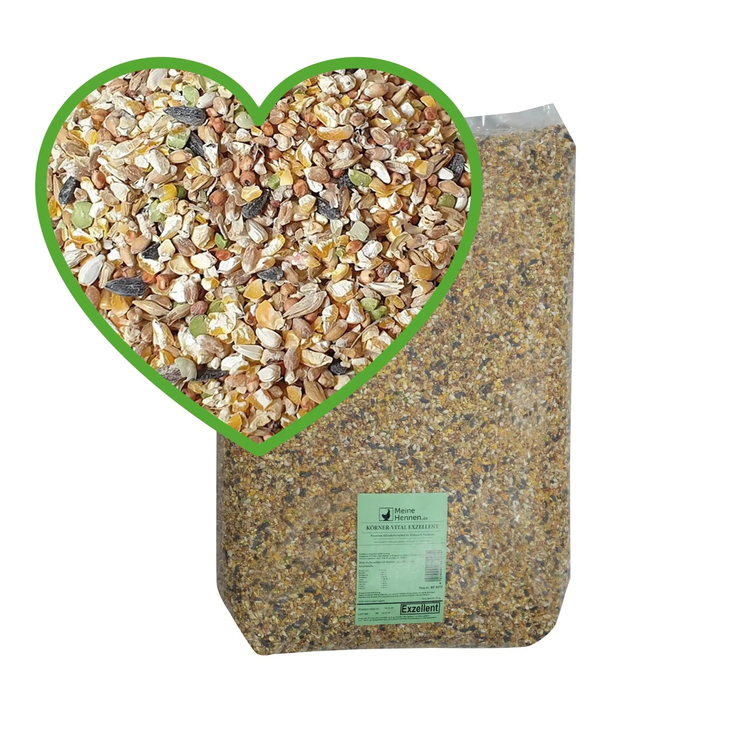 MeineHennen KÖRNER VITAL Hühnerfutter 30kg, Premium Geflügelfutter mit Muschelschalen.